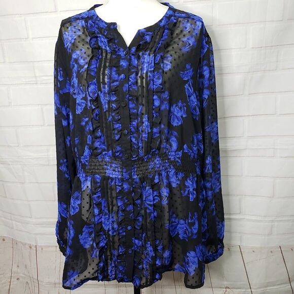 Beautiful Torrid Blue Rose Semi Sheer Peplum Top womens plus 3XL Blouse - Picture 2 of 9